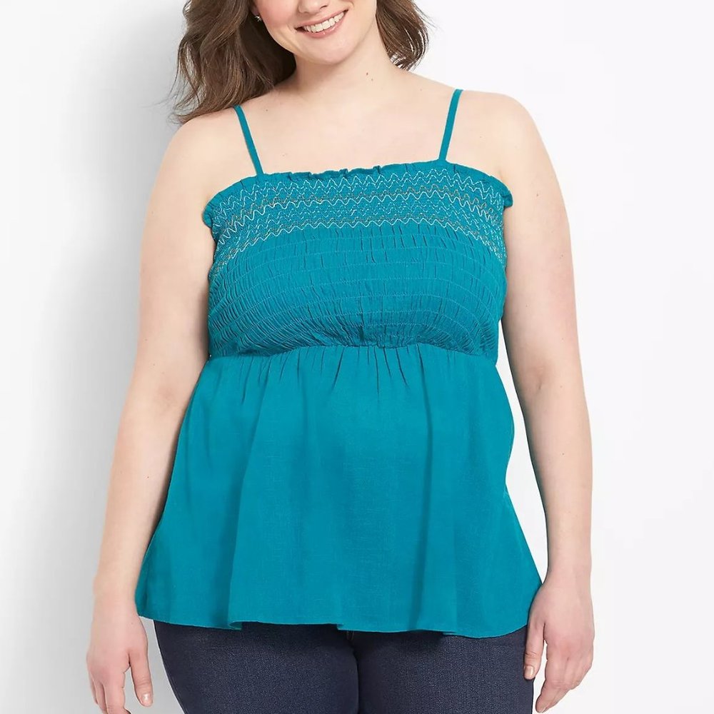 NWT Lane Bryant Babydoll Stretch Smocked Top Bodice Sleeveless Sz 24